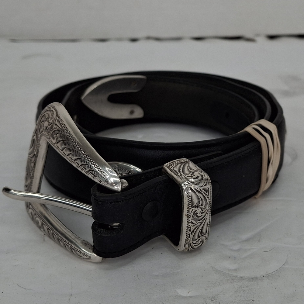 Nocona Black Leather Belt with Silver Accents